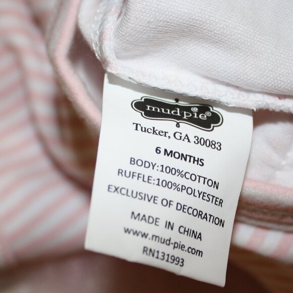 Mud Pie Pink and White Striped "Little Sister" Bodysuit with Tulle Ruffle 6 M - Picture 7 of 7